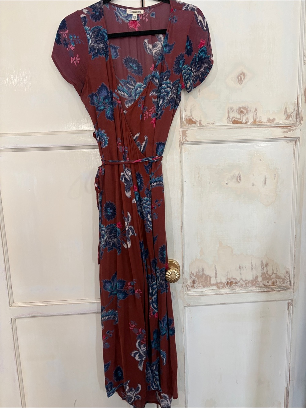 Billabong Maxi Wrap Dress with Blue Floral Print